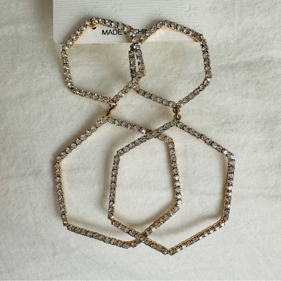 Pave Crystal Geometric Drop Earrings Gold Tone - Picture 9 of 13